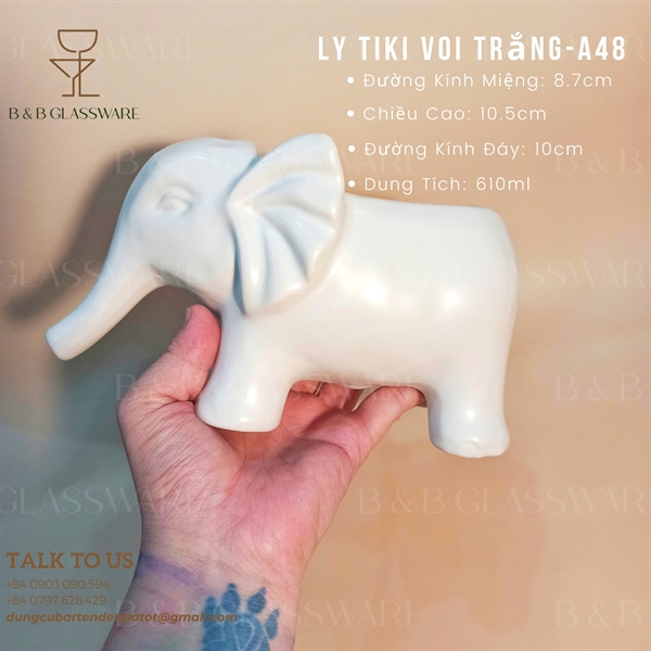 Ly Sứ Tiki Voi Trắng - A48 - ảnh 2