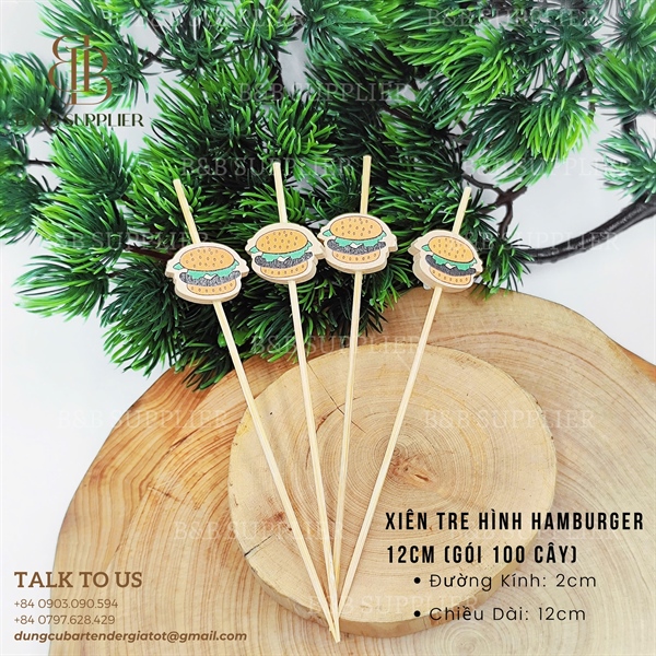 Xiên Tre Hình Hamburger 12cm (Gói 100 Cây)