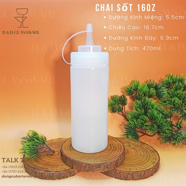 Chai Đựng Sốt Nhựa 16oz (470ml)