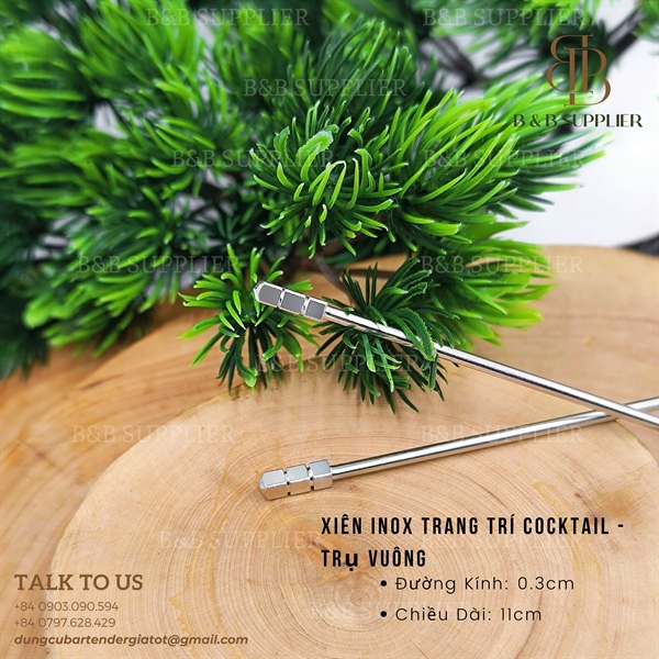 Xiên Inox Trang Trí Cocktail - Trụ Vuông