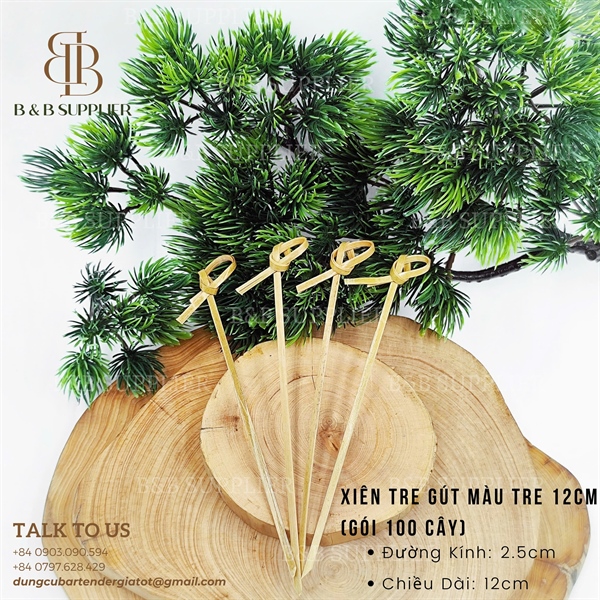 Xiên Tre Gút Màu Tre 12cm (Gói 100 Cây)